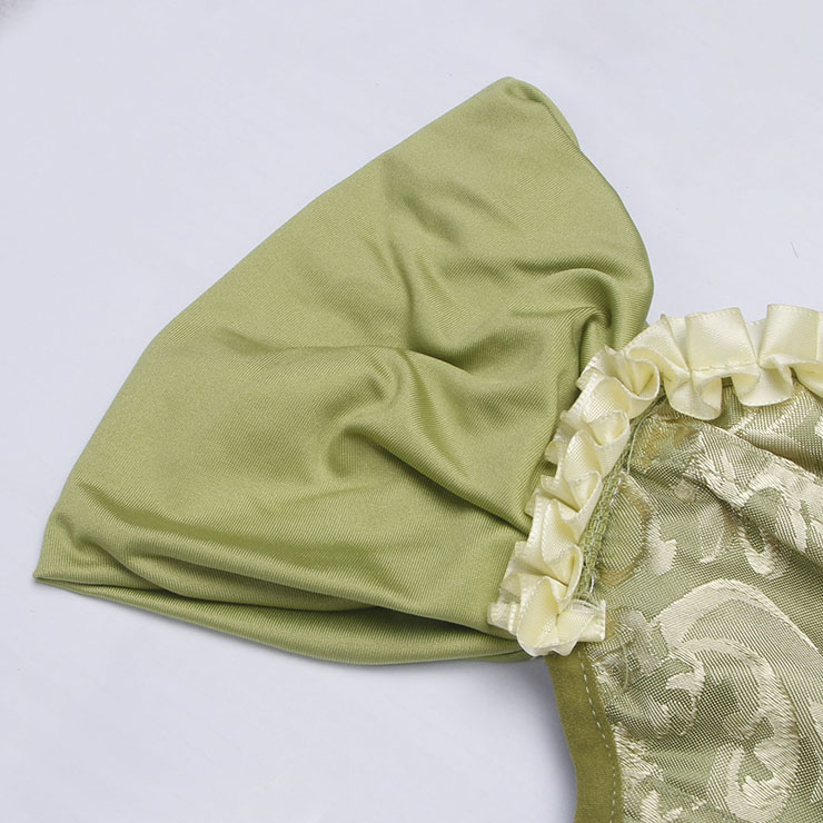 Green Lace-Up Dance Bustier Corset with Ruffle Shoulder Straps and Scalloped Hem N237867