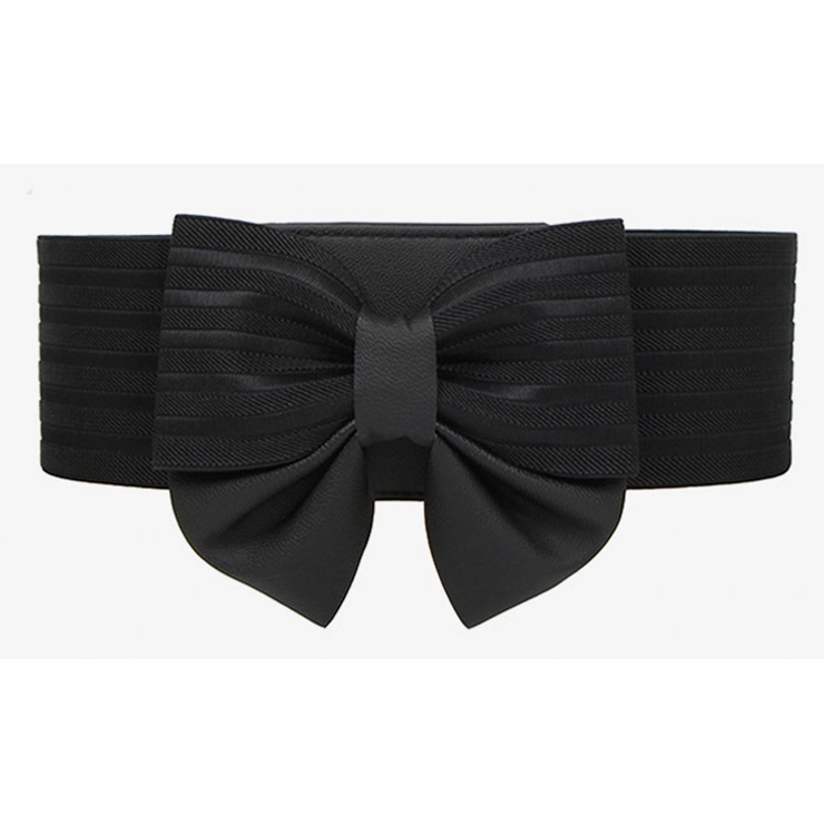 Elegant Black Faux Leather Bowknot Elastic Wide Waistband Belt N18251