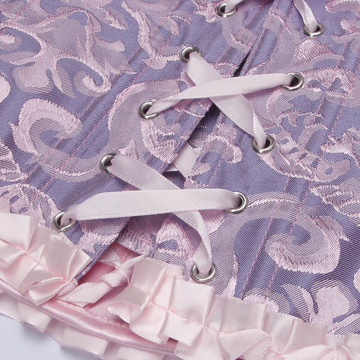 Lilac Lace-Up Dance Bustier Corset with Ruffle Shoulder Straps and Scalloped Hem N237865