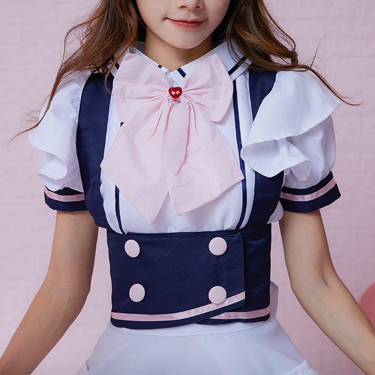 5pcs Lovely French Maid Waist Cincher Apron Mini Dress Anime Cosplay Fancy Costume N19467