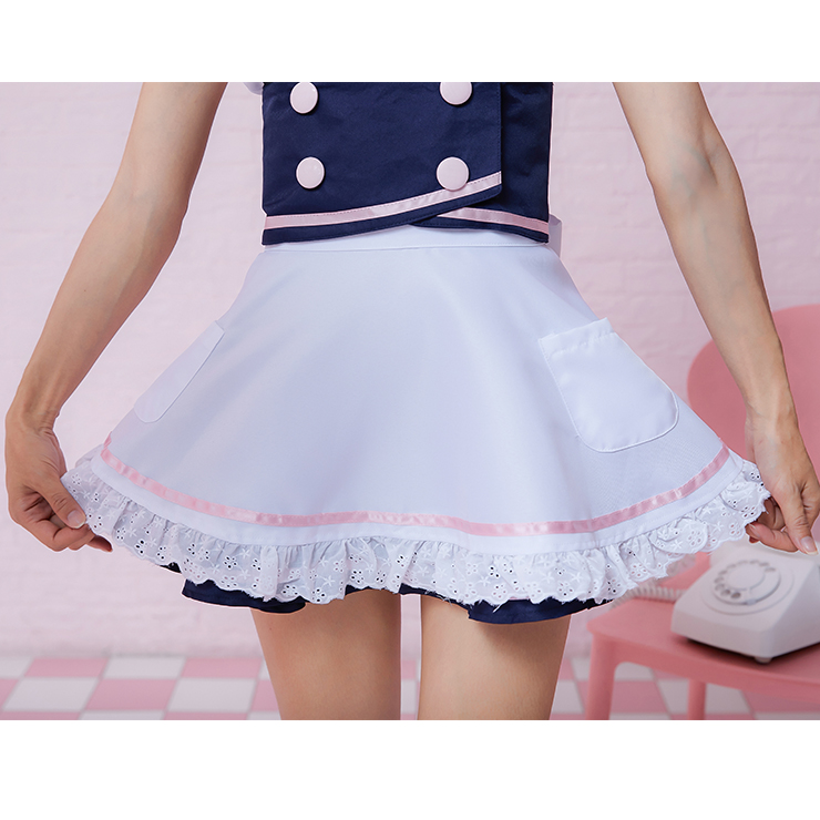 5pcs Lovely French Maid Waist Cincher Apron Mini Dress Anime Cosplay Fancy Costume N19467