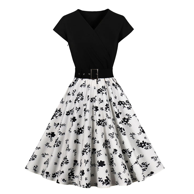 Fashion Surplice Neckline Flutter Sleeve High Waist Ruffle Hem Daily Swing Dress N22737
