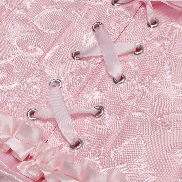 Pink Vintage Dance Corset Top with Ruffle Sleeves and Cross-Back Lacing - Retro Bustier for Performance N237864