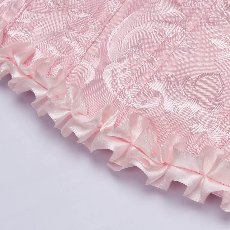 Pink Vintage Dance Corset Top with Ruffle Sleeves and Cross-Back Lacing - Retro Bustier for Performance N237864