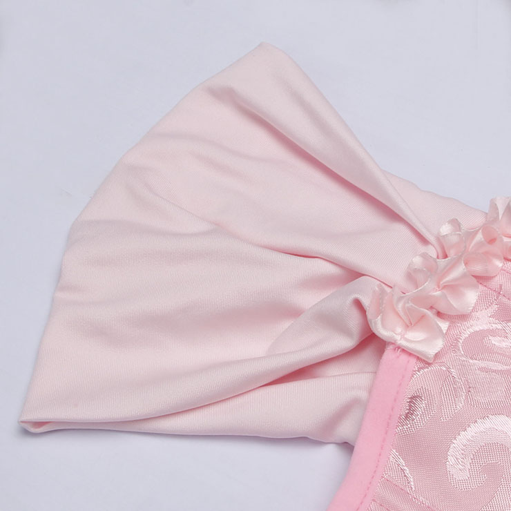 Pink Vintage Dance Corset Top with Ruffle Sleeves and Cross-Back Lacing - Retro Bustier for Performance N237864