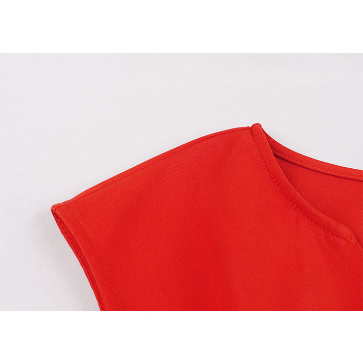 Plus Size Vintage V Neck Front Button Sleeveless High Waist Cocktail Party Swing Dress N20765