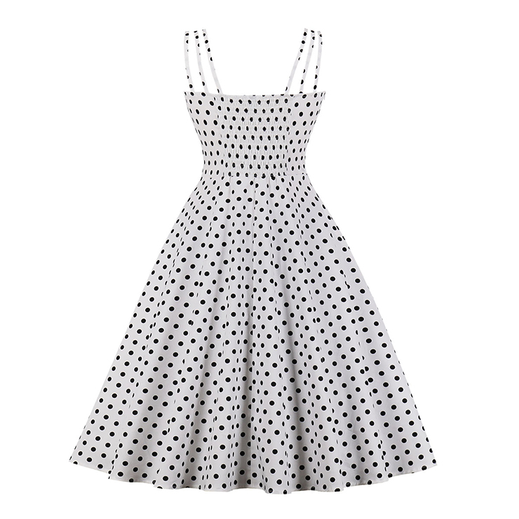 Adorable Polka Dots Strappy Sleeveless High Waist Summer Tea Party Swing Dress N20161