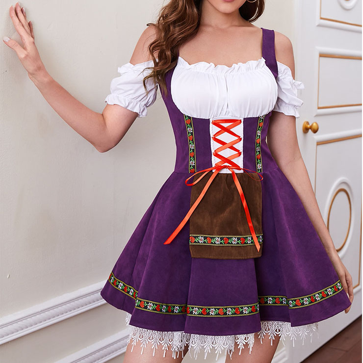 Christmas Cheer Costume, Women's Beer Girl Costume, Bavarian Beer Girl Costume, French Maid Waitress Clubwear, Oktoberfest Wench Adult Dirndl Dress, #N22369