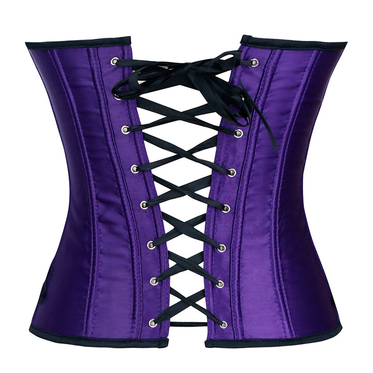 Fashion Purple Strapless Embroidered Lace Flowers Plastic Bone Overbust Corset N20245