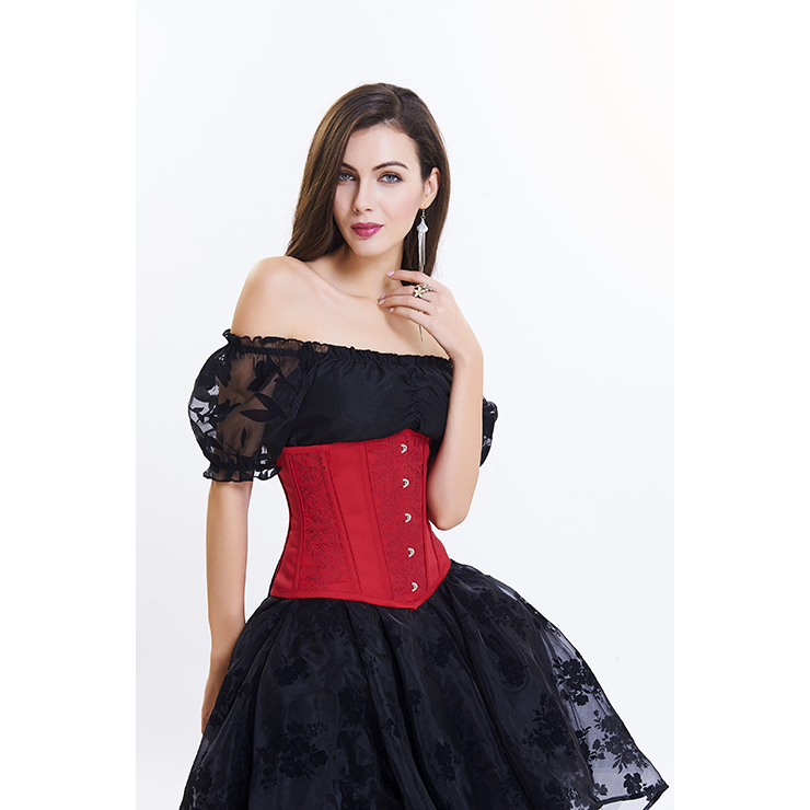 Red Vintage Steel Bone Brocade Embroidery Underbust Corset N14109