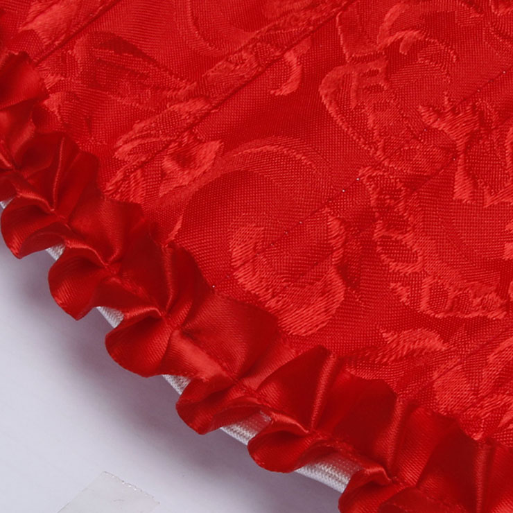 Red Lace-Up Dance Bustier Corset with Ruffle Shoulder Straps and Scalloped Hem N23801