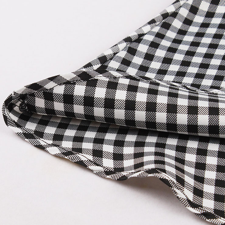 Retro Black and White Checkered Double-breasted High Waisted Cotton A-line Flared Skirt N22082