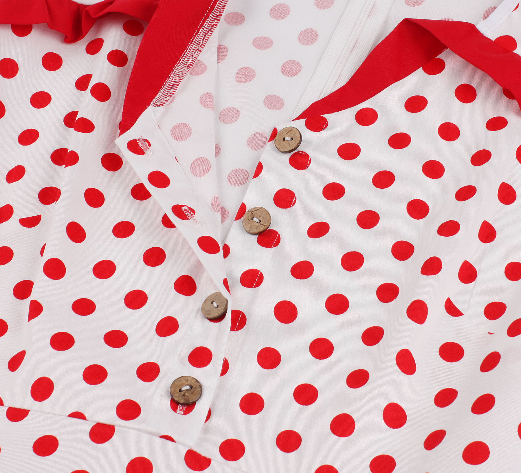Retro V Neck Contrast Color Polka Dots Front Button Short Sleeve High Waist Swing Dress N21353