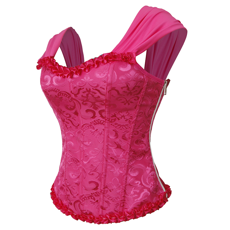 Rose Lace-Up Dance Bustier Corset with Ruffle Shoulder Straps and Scalloped Hem N23800
