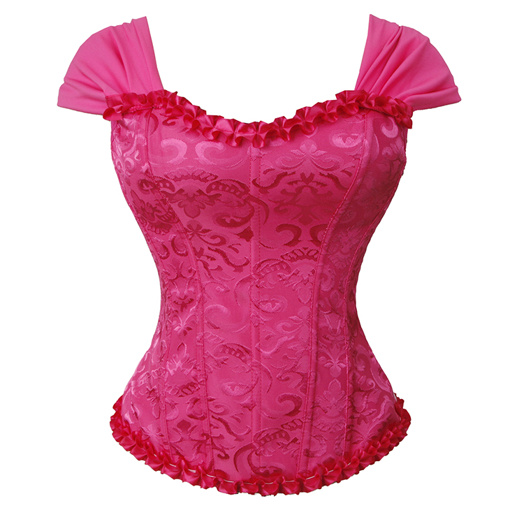 Rose Lace-Up Dance Bustier Corset with Ruffle Shoulder Straps and Scalloped Hem N23800