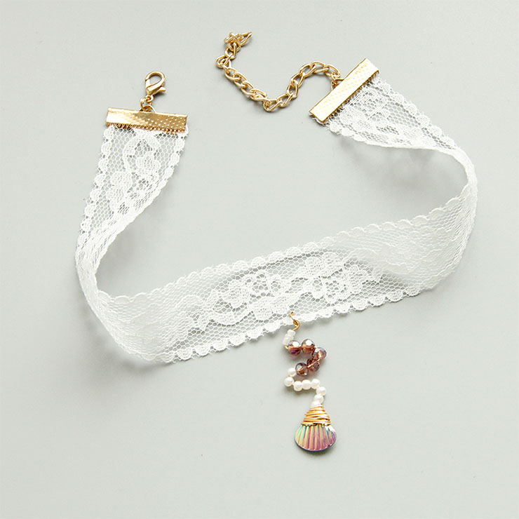 Lovely Seashell Pendant Lace Choker Mermaid Cosplay Jewelry Handmade Necklace J21463