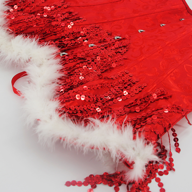 Christmas Sequin Fringe Corset Women Waist Slim Fit Satin Corset Tie Decorative Corset N23460