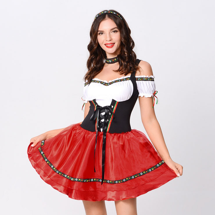 Adorable Alice Off-the-shoulder Slim Waist Lace-up Mini Dress Role Play Costume N20165
