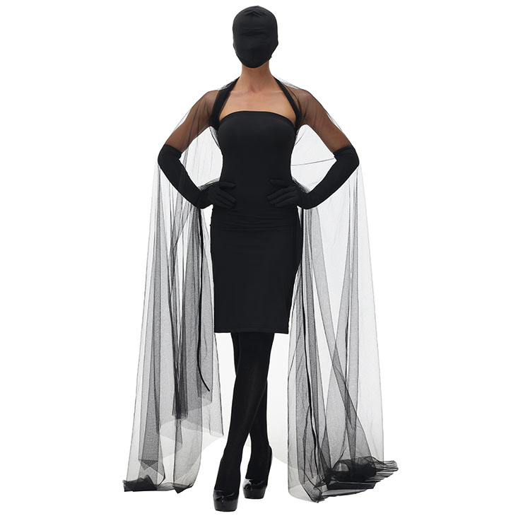 5pcs Sexy All Black Tube Dress with Cape Mystery Gala Guest Fancy Ball Cosplay Costume N22033