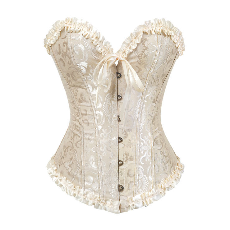 Sexy Apricot Busk Closure Embroidered Burlesque Corset N22776