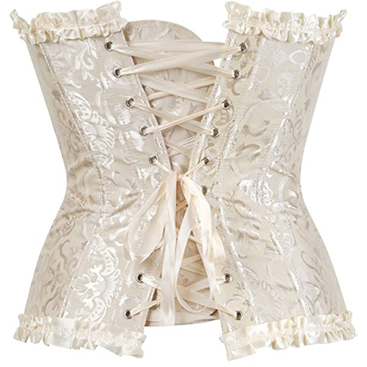 Sexy Apricot Busk Closure Embroidered Burlesque Corset N22776