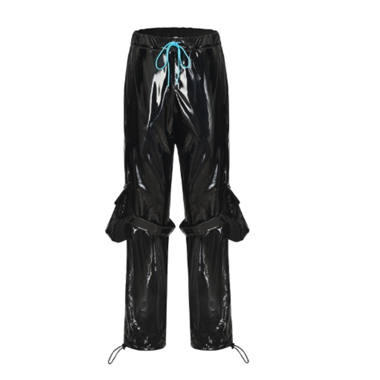 Sexy Black PU Wet Look Lace-up Pocket Elastic Band Clubwear Dancing Legging N21168