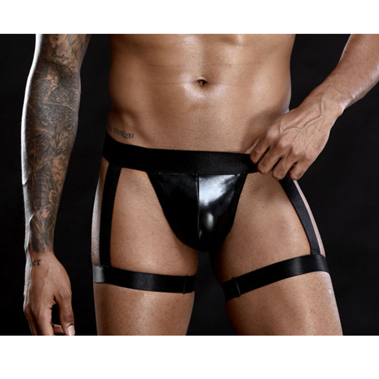 Men's Sexy Glossy PVC Leather Harness and Thong BDSM Clothing Bandage Stretchy Clubwear N22151