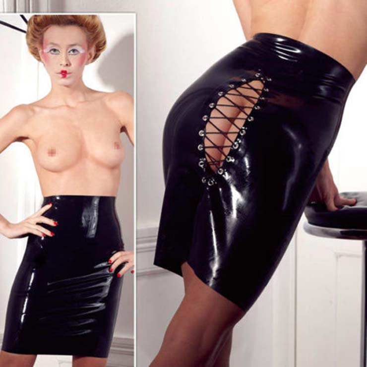 Sexy Black PVC High-waisted Lace-up Skirt HG11464