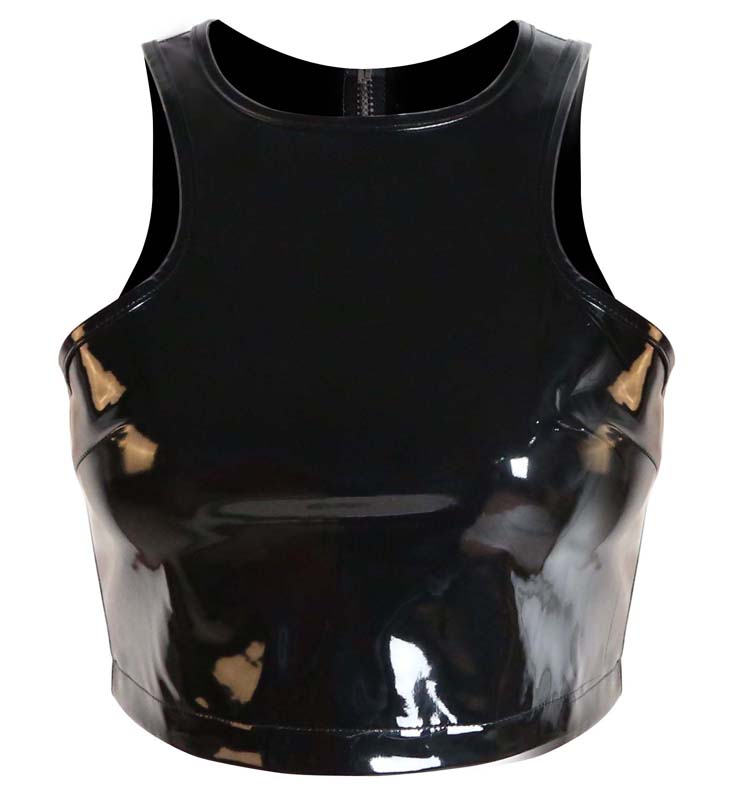 Sexy Black PVC Zipper Clubwear Tank Tops N10968