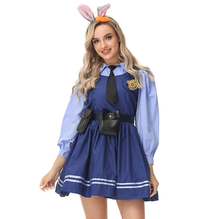 Lovely Long Sleeve Turndown Collar Dress Judy Hopps Police Cosplay Adult Costume N22831