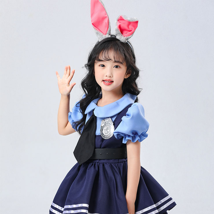 Lovely Short Sleeve Dress Judy Hopps Police Cosplay Children Costume N22695