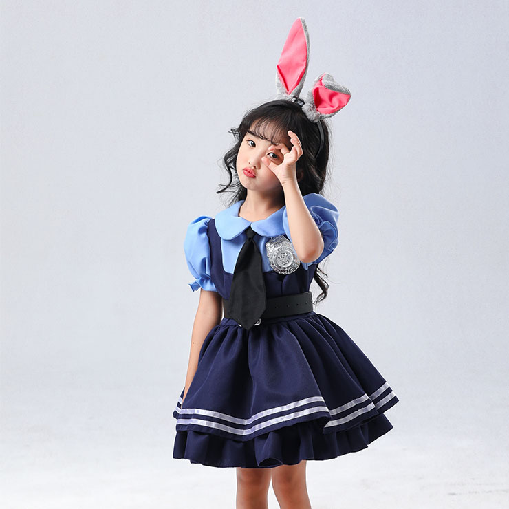 Lovely Short Sleeve Dress Judy Hopps Police Cosplay Children Costume N22695