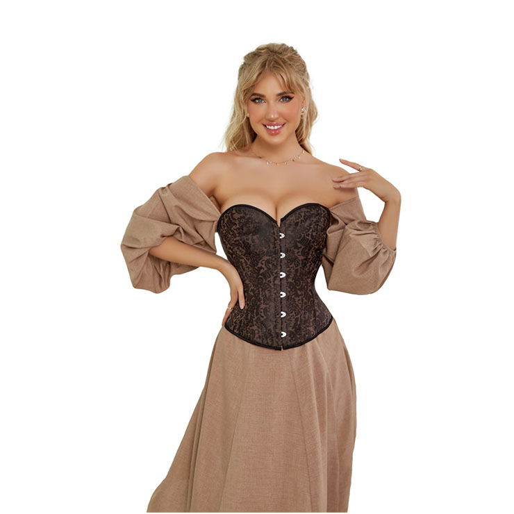 Vintage Palace Brown Jacquard Body Shaper Strapless Lace-up Overbust Corset N22407