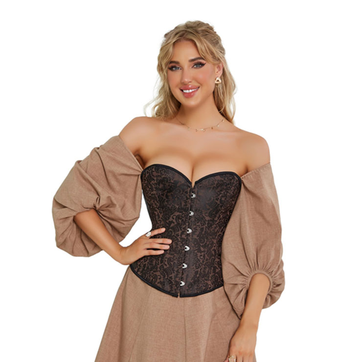 Vintage Palace Brown Jacquard Body Shaper Strapless Lace-up Overbust Corset N22407