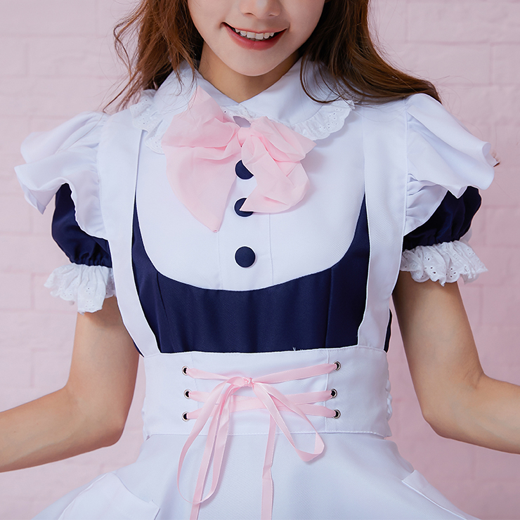4pcs Adorable French Maid Ruffle Apron Mini Dress Anime Cosplay Fancy Costume N19466
