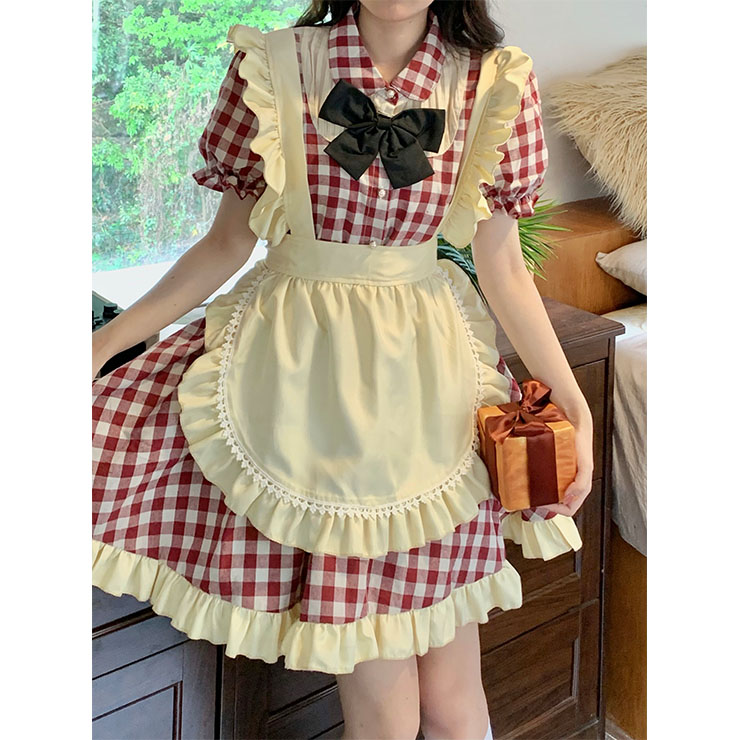 4pcs Adorable French Maid Ruffle Apron Puff Sleeve Mini Dress Anime Lolita Cosplay Costume N21829