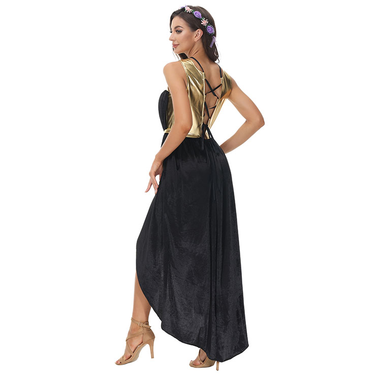 Sexy Goddess Black Gown Greek Mythology Noble Long Dress Adult Halloween Cosplay Costume N22032