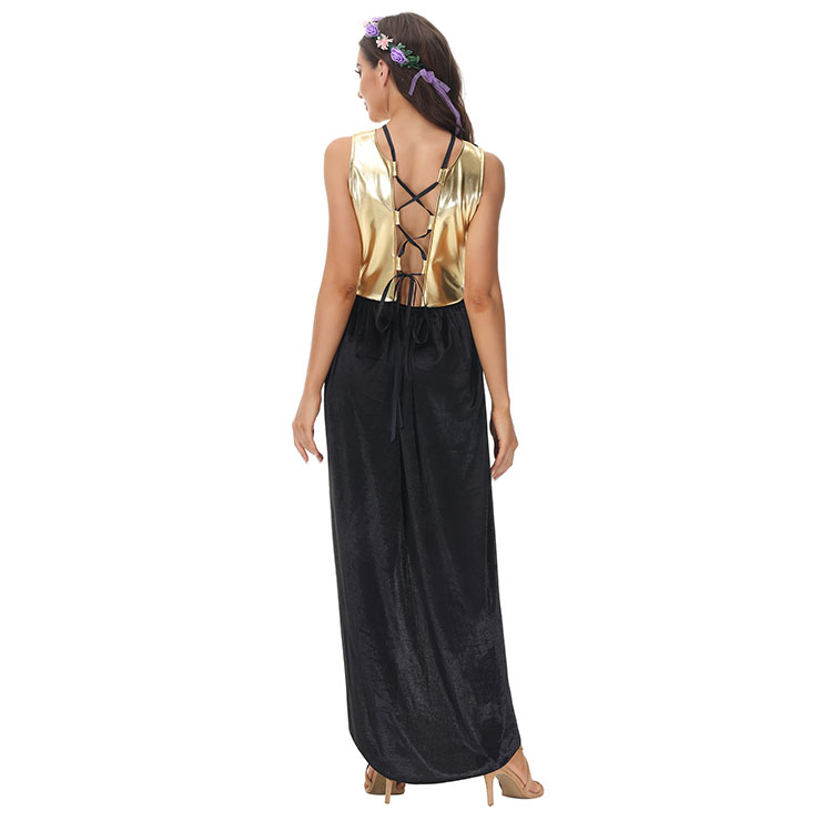 Sexy Goddess Black Gown Greek Mythology Noble Long Dress Adult Halloween Cosplay Costume N22032