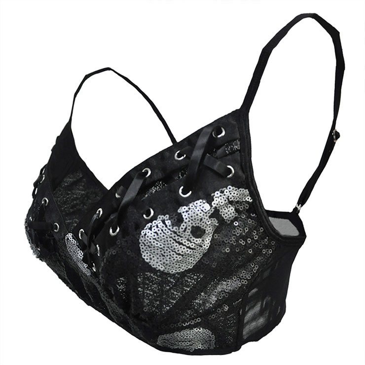 Sexy Gothic Black Spaghetti Straps Low-bra Clubwear Bra Top N22643