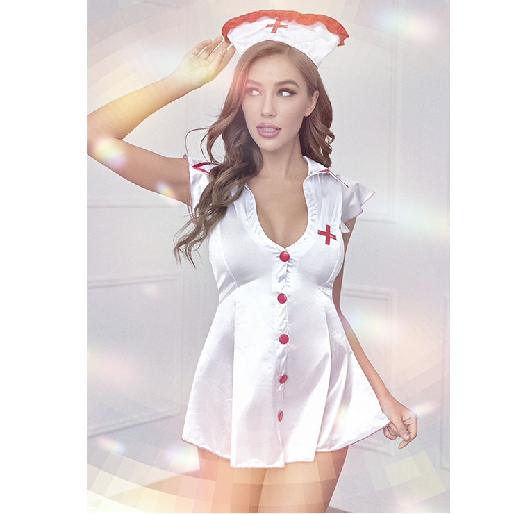 Sexy Adult Nurse's Uniform Mini Dress Cosplay Temptation Lingerie Costume N23199