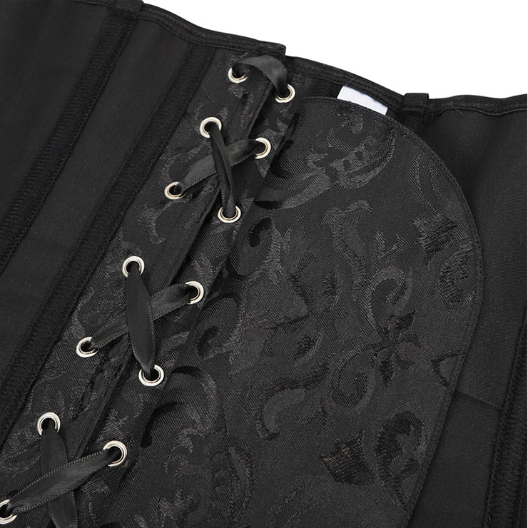 Sexy Black Jacquard Off Shoulder Floral Lace Plastic Boned Overbust Corset N20911