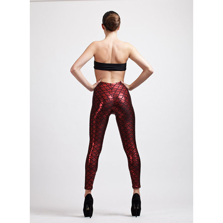 Sexy Red Fish Scale Pattern Low Waist Leggings L11665