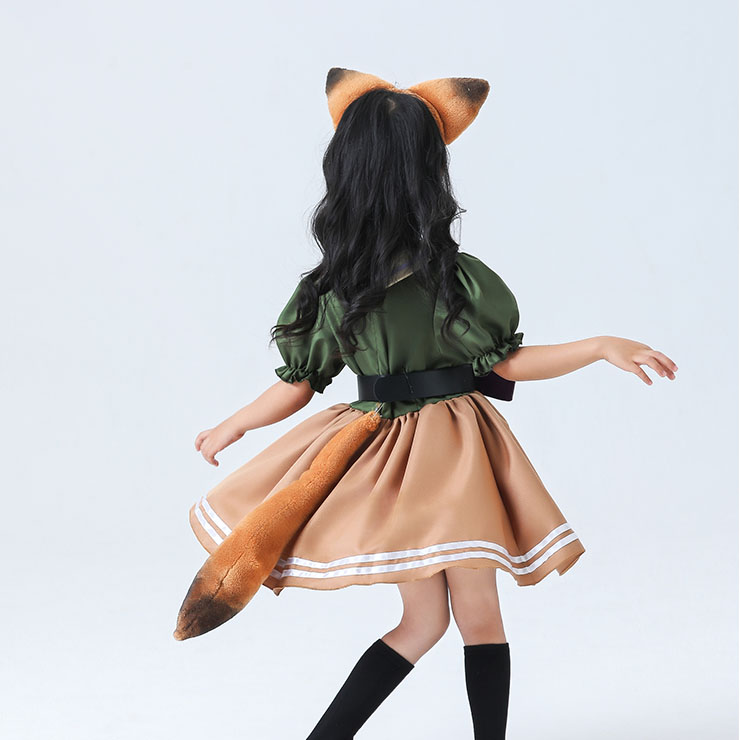 Lovely Girl Short Sleeve Fox Dress Nick Wilde Police Children Cosplay Costume N22899