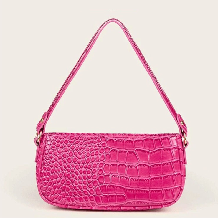 Women's Simplicity Rose-red Crocodile Pattern Shoulder Bag Zipper Underarm HandBag N20706