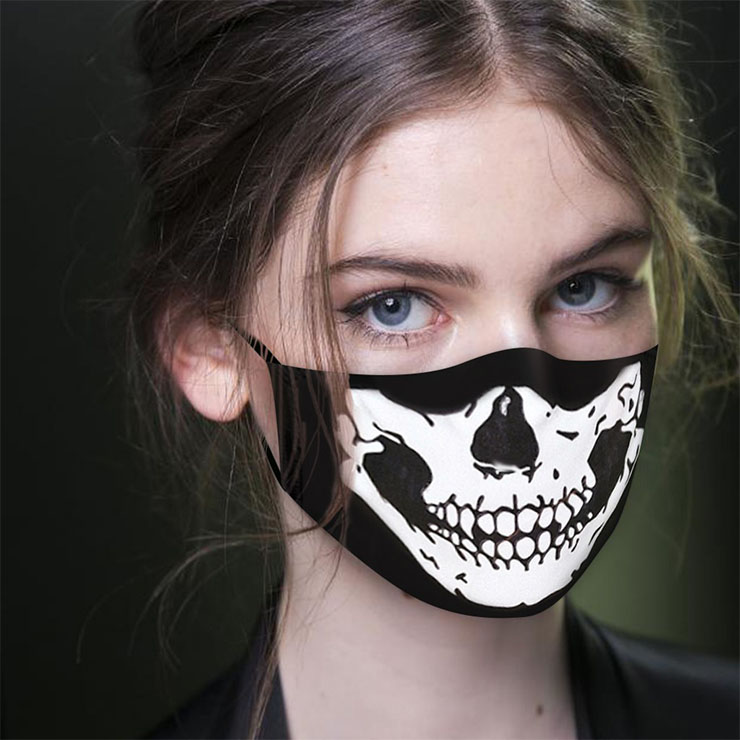 Horrible White Skull Pattern Masquerade Adult Ghost Halloween Cosplay Reusable Face Mask MS21477