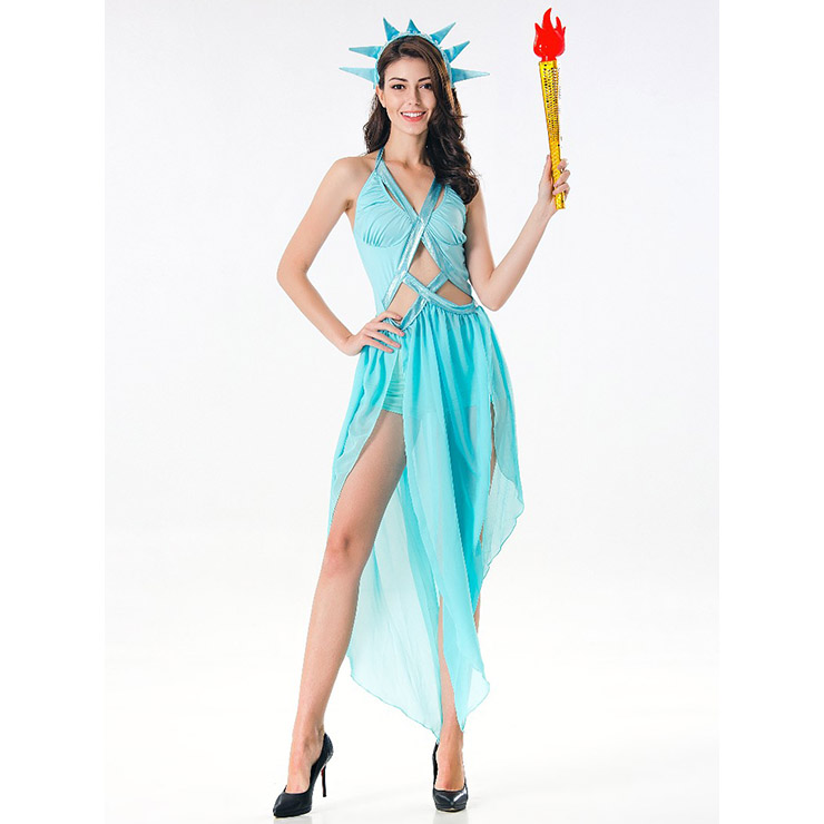 Light-blue Statue of Liberty Adult Goddess Cosplay Costume N17078