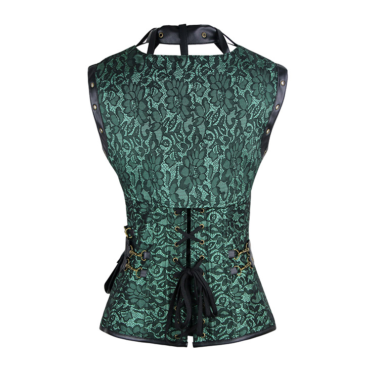 Steampunk Gothic Vintage Green Steel Boned Overbust Corset for Halloween N11329