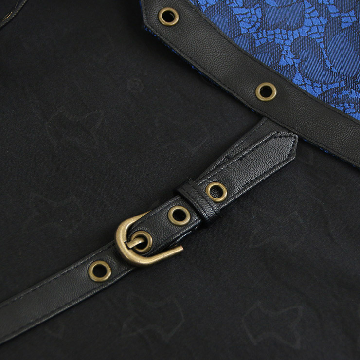 Steampunk Gothic Vintage Blue and Black Steel Boned Corset with Coat N15045