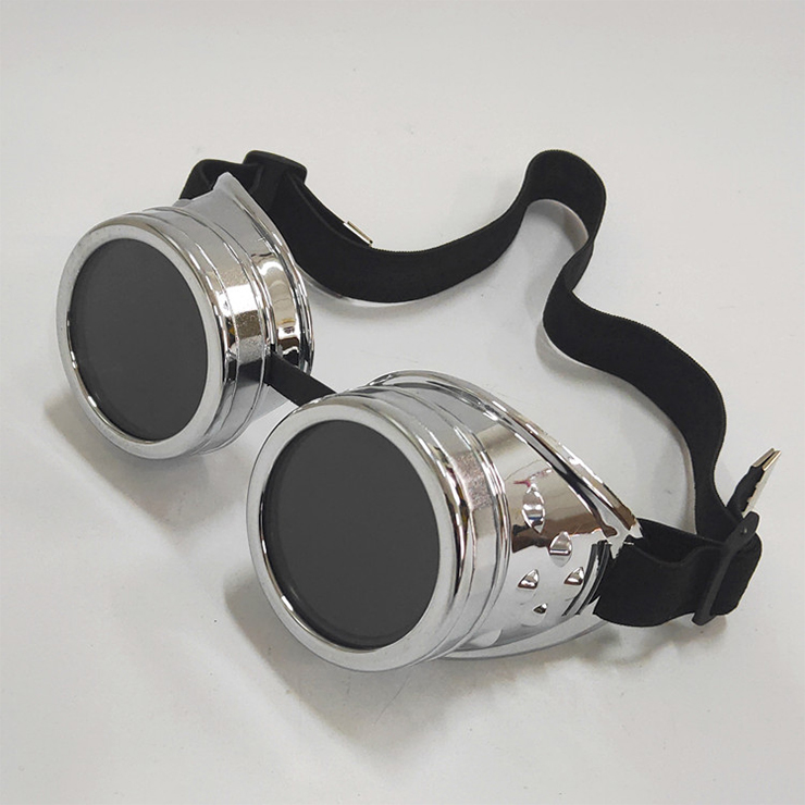 Steampunk Unisex Black Lens Bright-silver Frame Glasses Masquerade Goggles MS19739