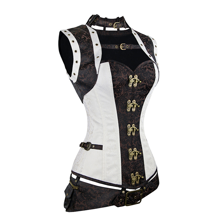 Steel Boned Steampunk Gothic Vintage Overbust Corset with belt N11349